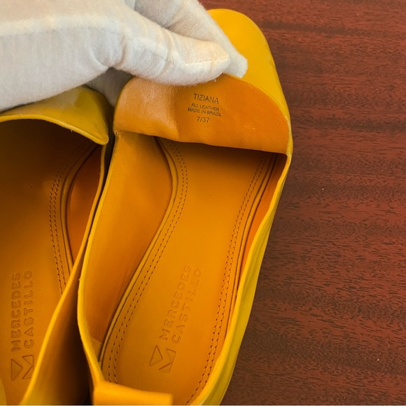 Mercedes Castillo Yellow Patent Leather Women’s Designer Loafers Flats - Picture 10 of 12